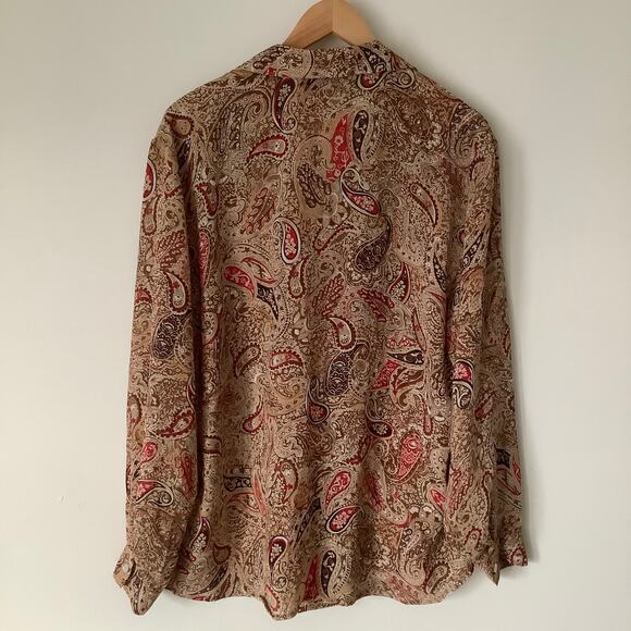 Jordan Womens Paisley Polyester Sheer Long Sleeve Collared Button Blouse Size XL - Picture 2 of 7